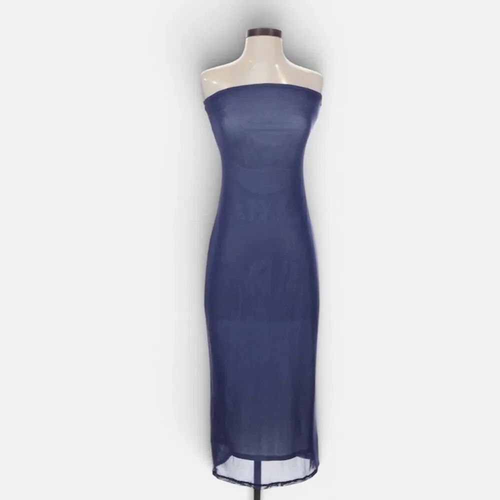 Wild Fable Blue Layered Mesh Strapless Midi Dress Small Textured Y2K 00s